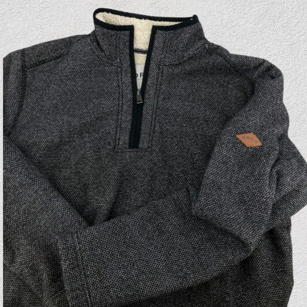 Orvis‎ Sherpa Lined Quarter Zip Pullover Mens L Charcoal Outdoor Sweater Fleece